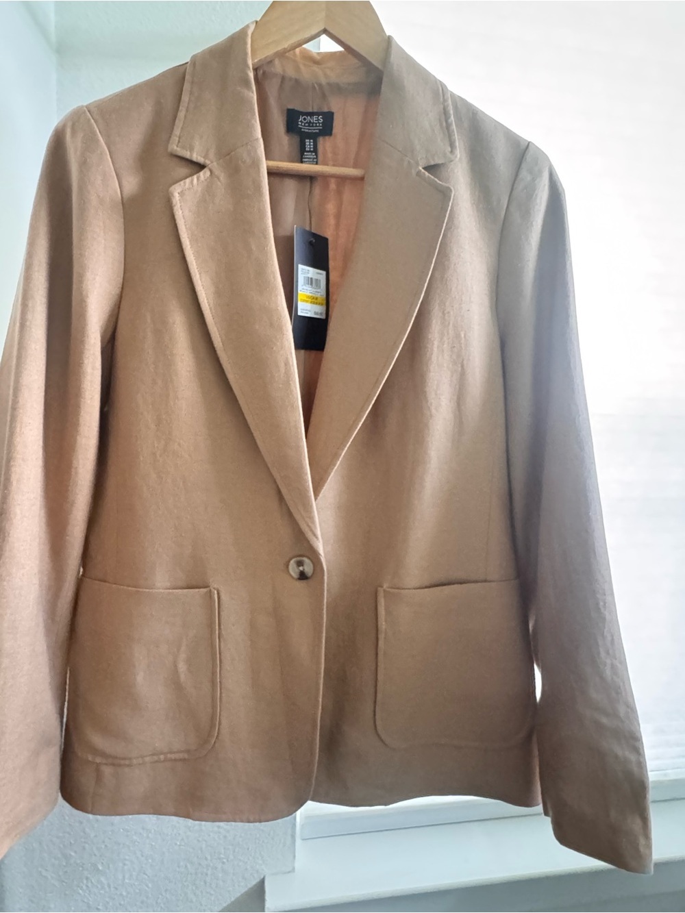 NWT Jones New York Linen Blend Blazer Camel Tan Quiet Luxury Size M